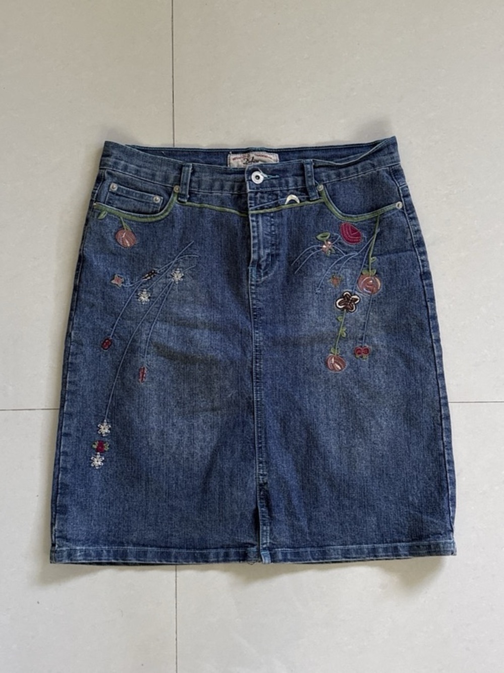 Defuze Y2K Floral Embroidered Denim Mini Skirt Size 9/10